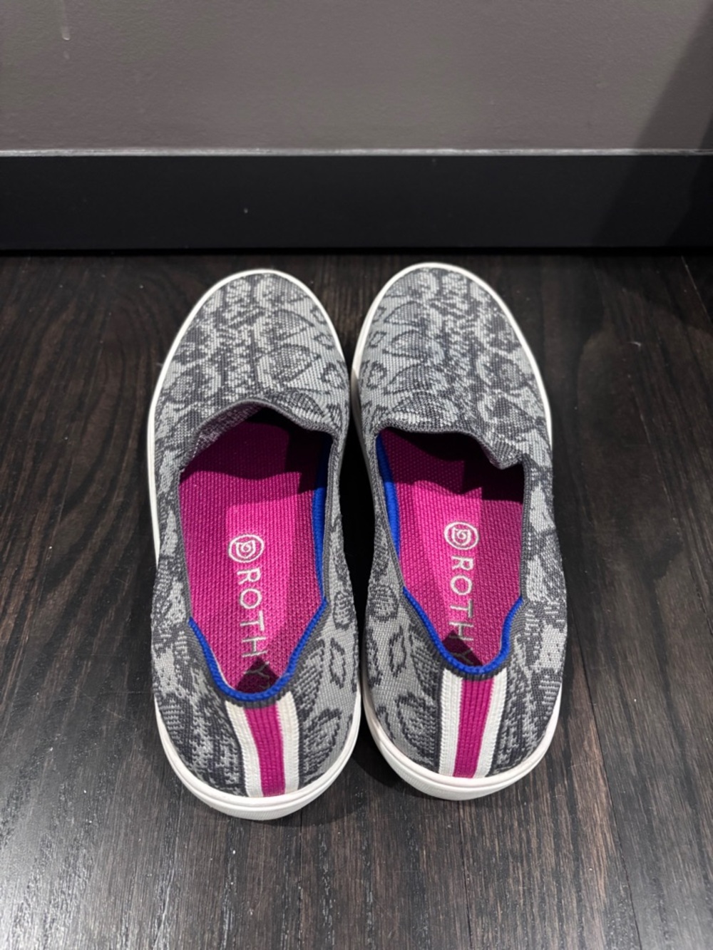 Rothy's Gray Print Knit Slip-On Sneakers with Pink Insole